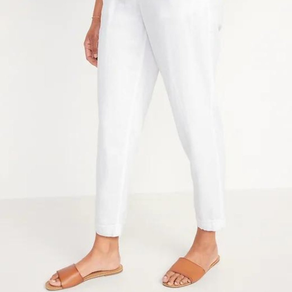Old Navy High-Waisted Linen-Blend Straight Cropped Pants for Women New - Picture 2 of 4
